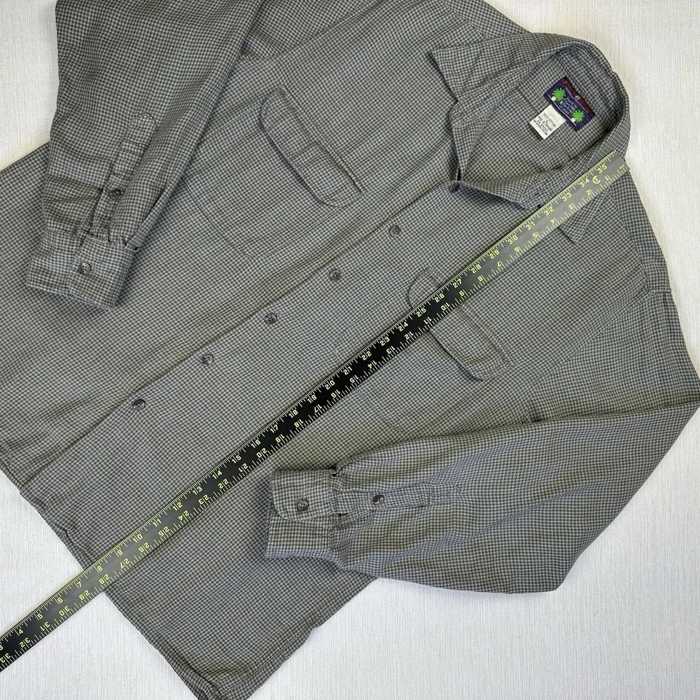 VTG 80s Banana Republic Houndstooth Shirt Men L Cotton Travel Safari Button Up